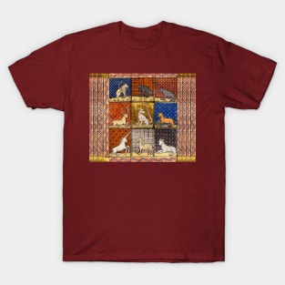 MEDIEVAL BESTIARY FANTASTIC ANIMALS IN GOLD RED BLUE COLORS T-Shirt